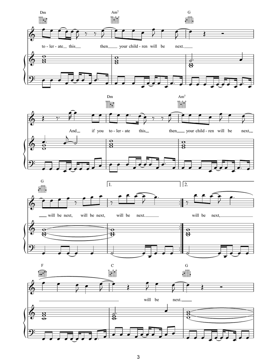 If You Tolerate This Your Children Will Be Next Piano, Vocal, Guitar scores gallery preview page 3