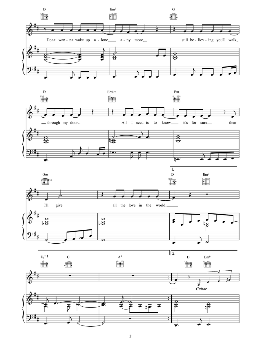 All The Love In The World Piano, Vocal, Guitar scores gallery preview page 3