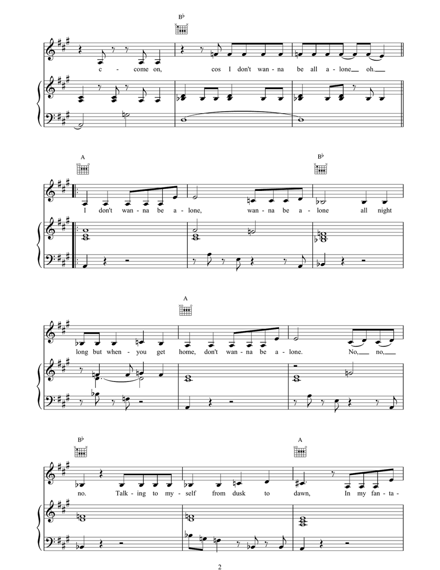 I Don't Wanna Be Alone I Don't Wanna Be Alone Piano, Vocal, Guitar scores gallery preview page 2