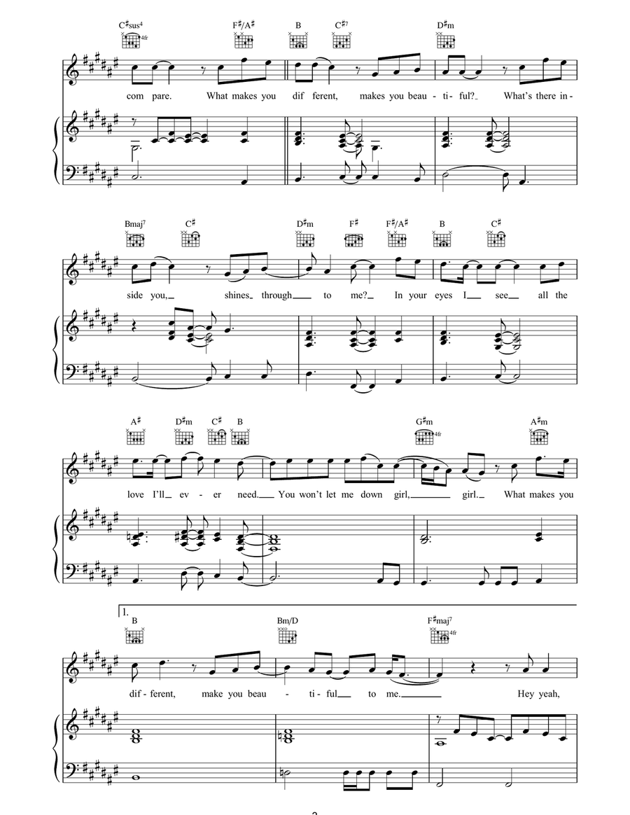 What Makes You Different? (Makes You Beautiful) Piano, Vocal, Guitar scores gallery preview page 3