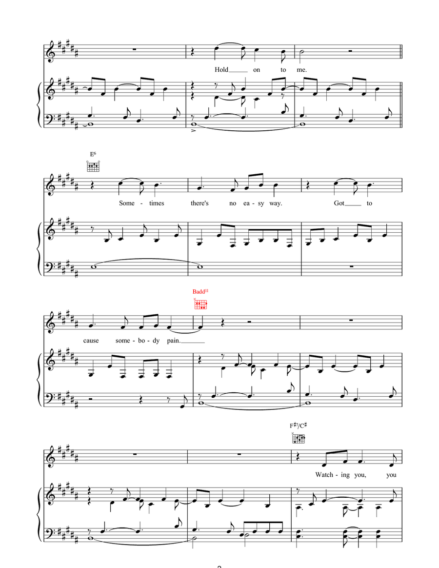 Hold On Hold On Piano, Vocal, Guitar scores gallery preview page 2