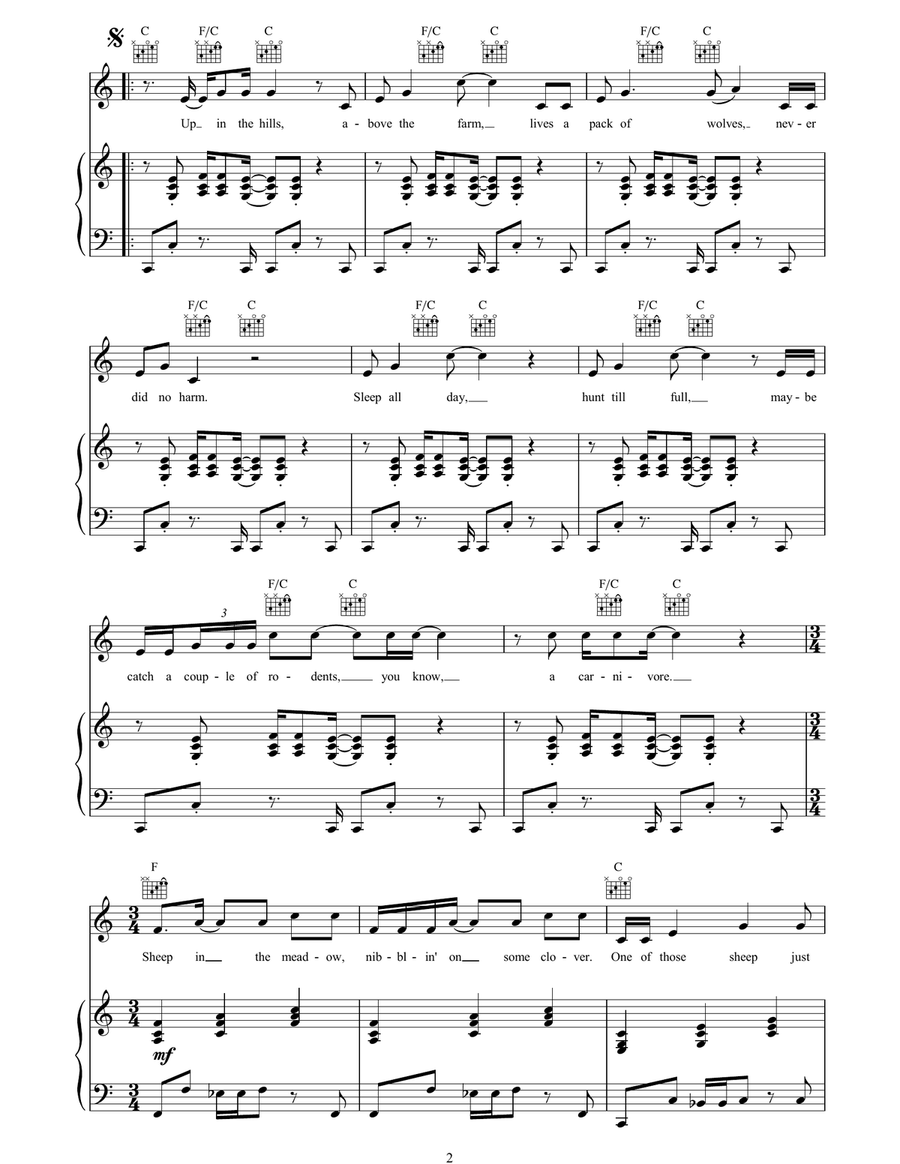 Pigs, Sheep And Wolves Piano, Vocal, Guitar scores gallery preview page 2
