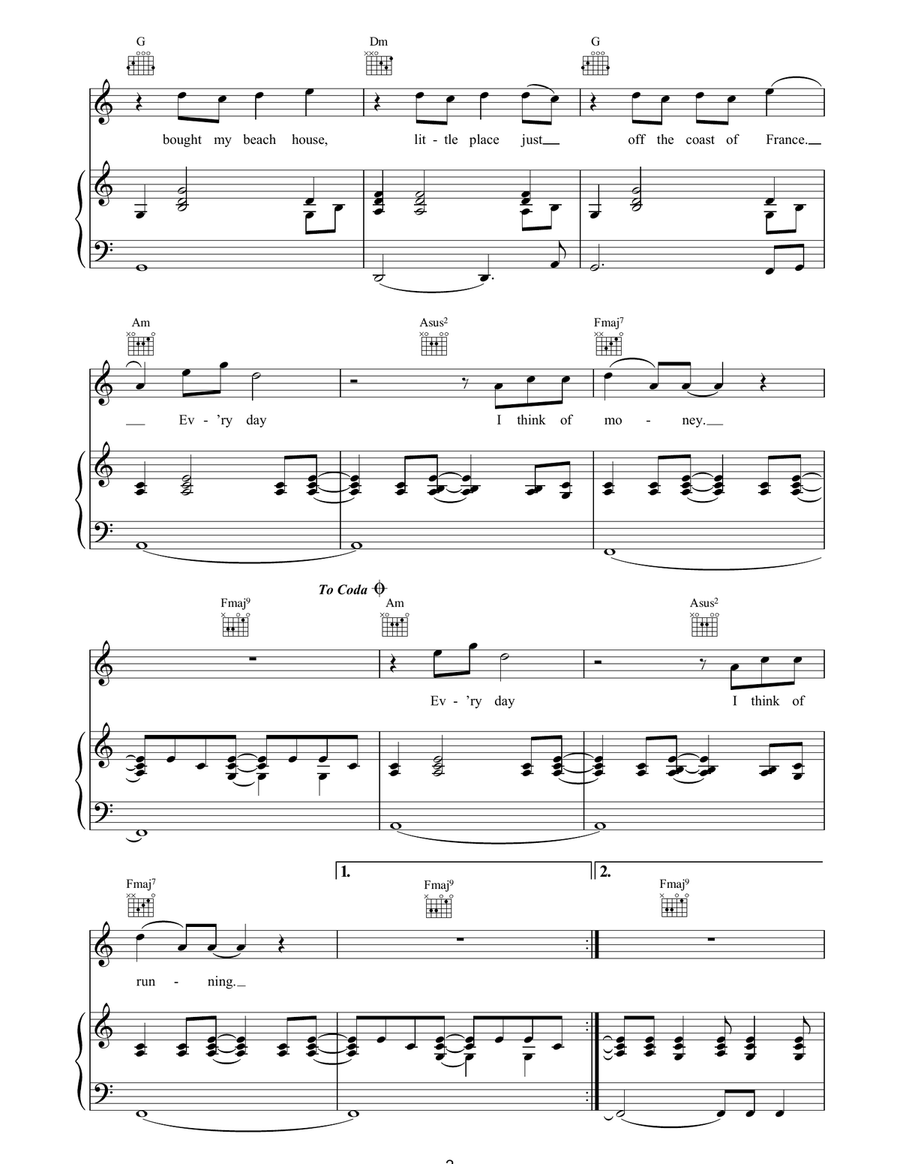 Everyday I Think Of Money Piano, Vocal, Guitar scores gallery preview page 2