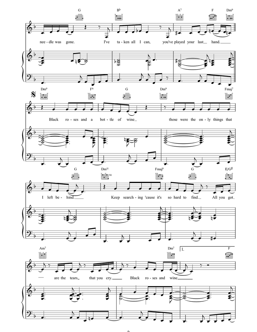 Black Roses Piano, Vocal, Guitar scores gallery preview page 3