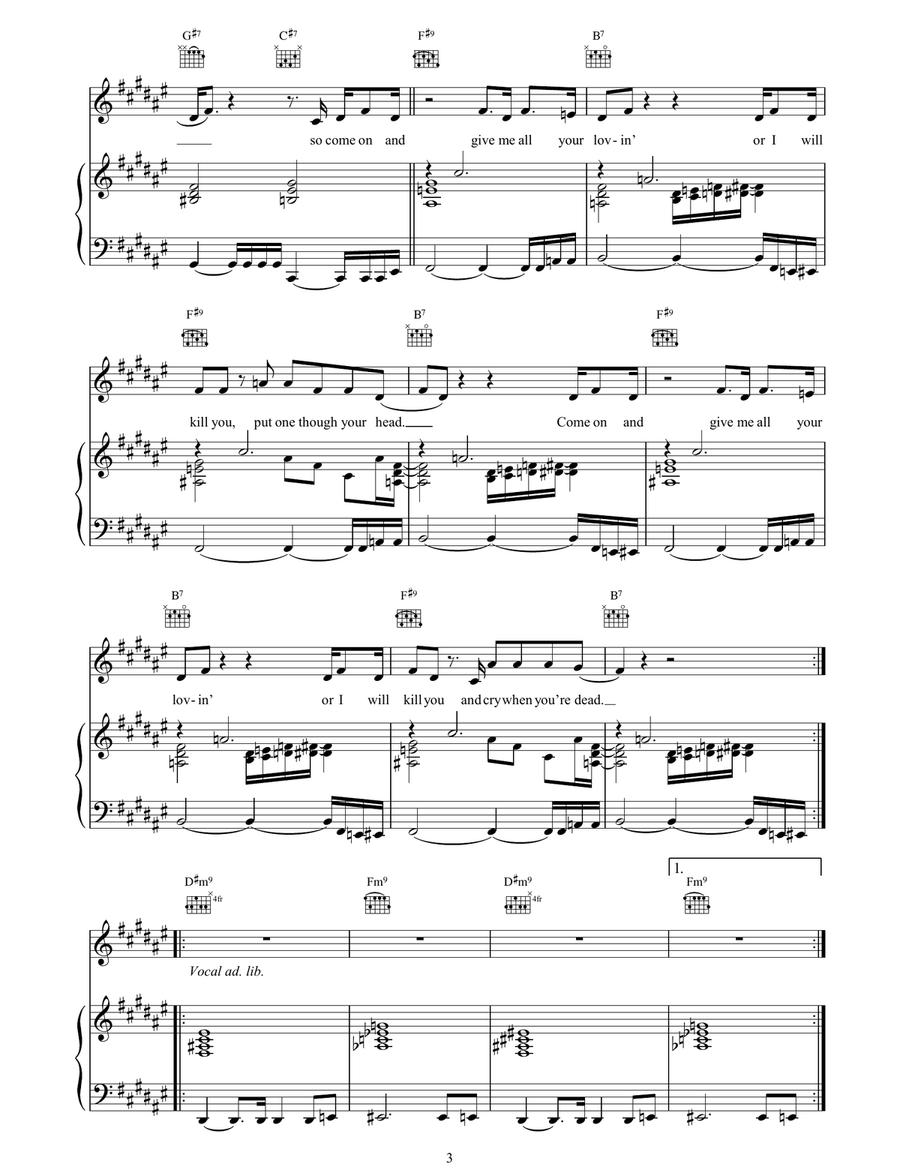 Gimme All Your Lovin' Or I Will Kill You Piano, Vocal, Guitar scores gallery preview page 3
