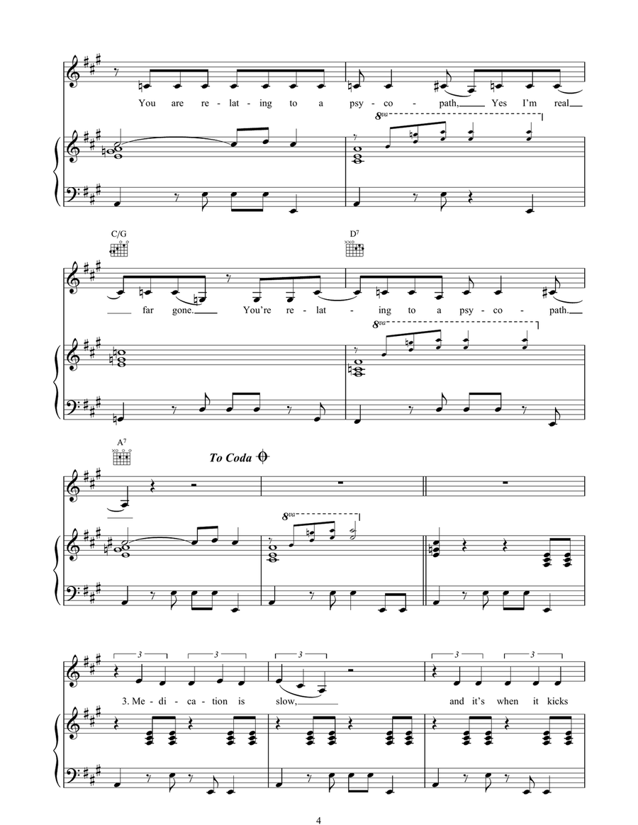 Relating To A Psychopath Relating To A Psychopath Piano, Vocal, Guitar scores gallery preview page 4
