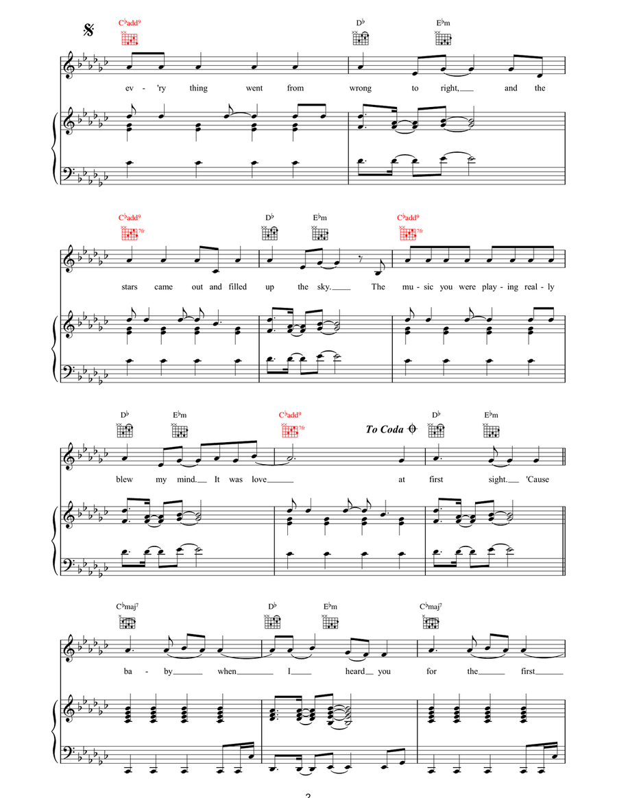 Love At First Sight Love At First Sight Piano, Vocal, Guitar scores gallery preview page 2