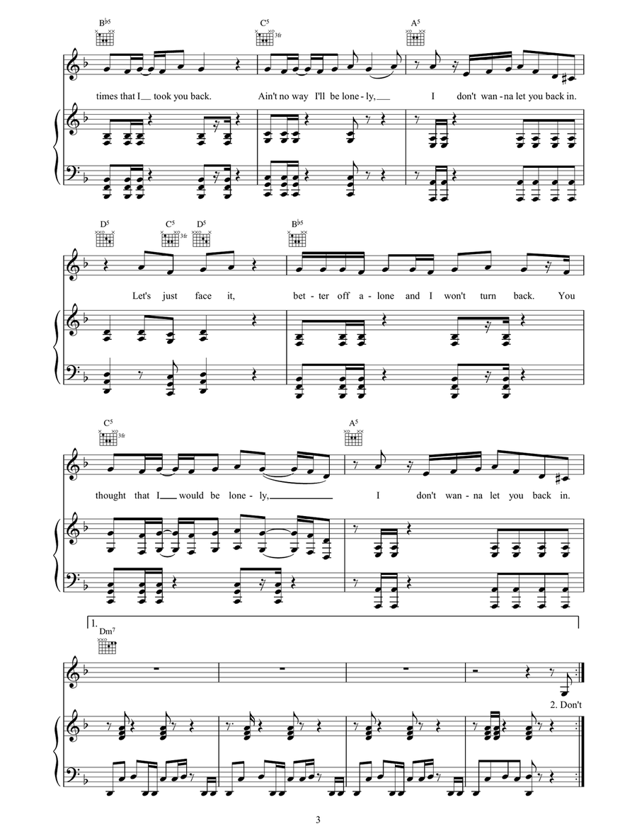 Lonely Lonely Piano, Vocal, Guitar scores gallery preview page 3