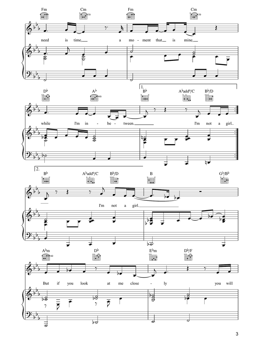 I'm Not A Girl, Not Yet A Woman Piano, Vocal, Guitar scores gallery preview page 3
