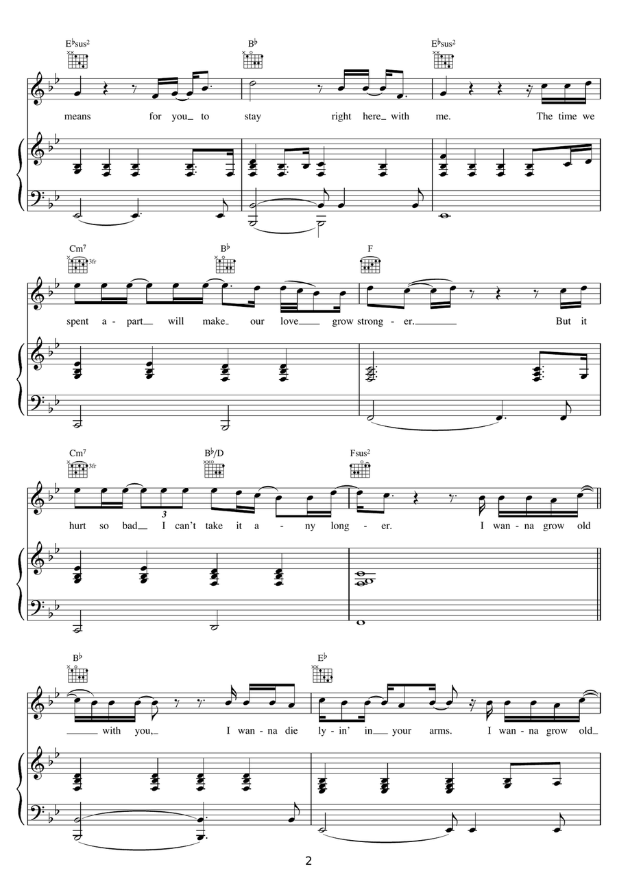 I Wanna Grow Old With You Piano, Vocal, Guitar scores gallery preview page 2