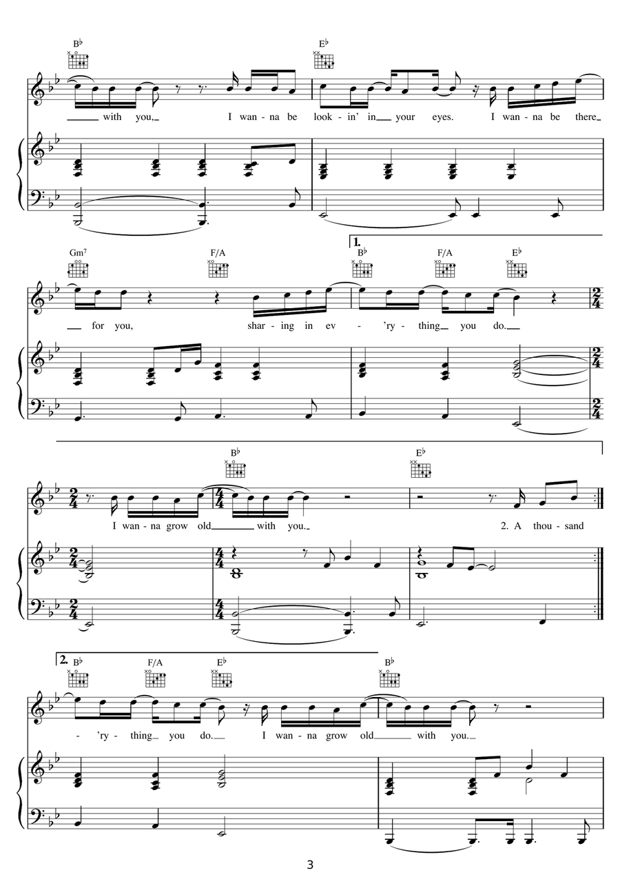 I Wanna Grow Old With You Piano, Vocal, Guitar scores gallery preview page 3