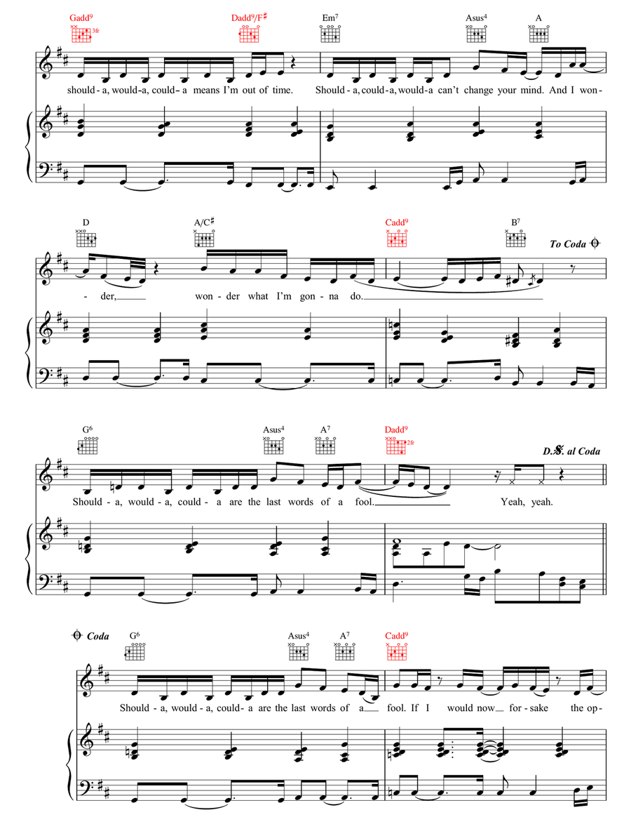 Shoulda Woulda Coulda Shoulda Woulda Coulda Piano, Vocal, Guitar scores gallery preview page 3