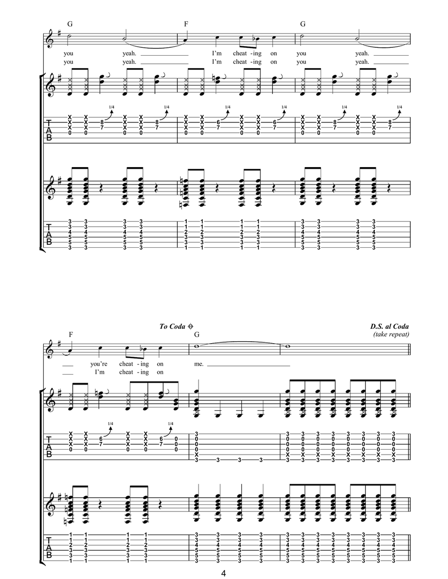 Cheating On You Cheating On You Acoustic Guitar scores gallery preview page 4
