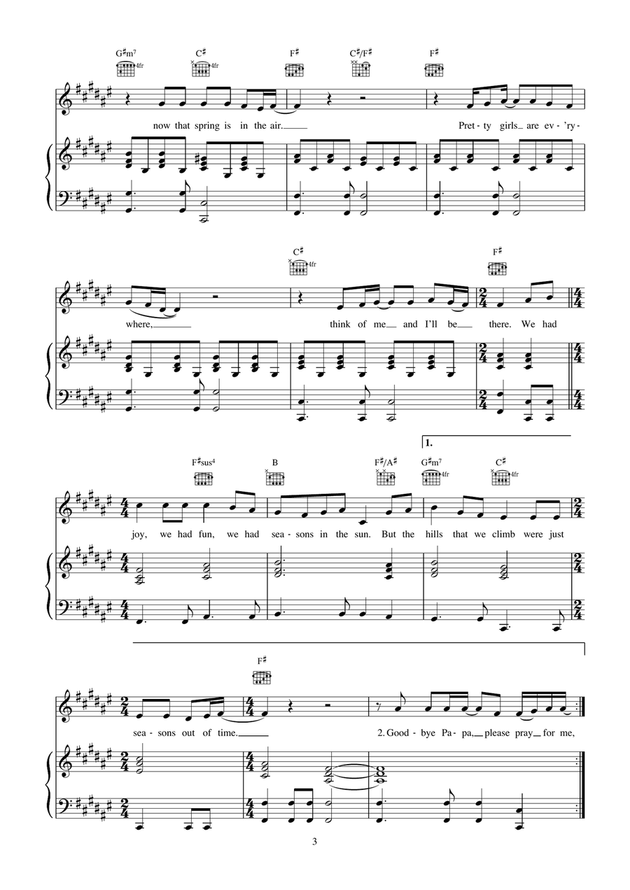 Seasons In The Sun Seasons In The Sun Piano, Vocal, Guitar scores gallery preview page 3