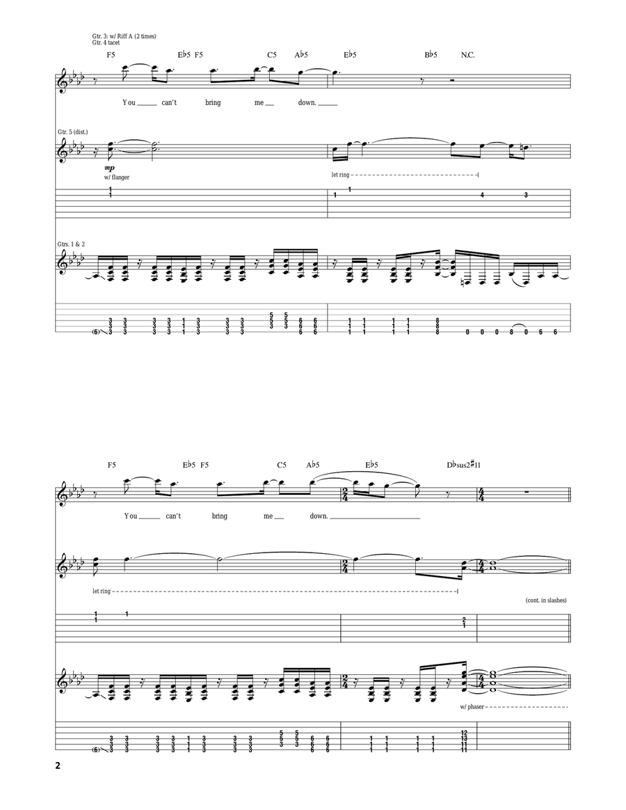 Bring Me Down Bring Me Down Guitar Tablature scores gallery preview page 2