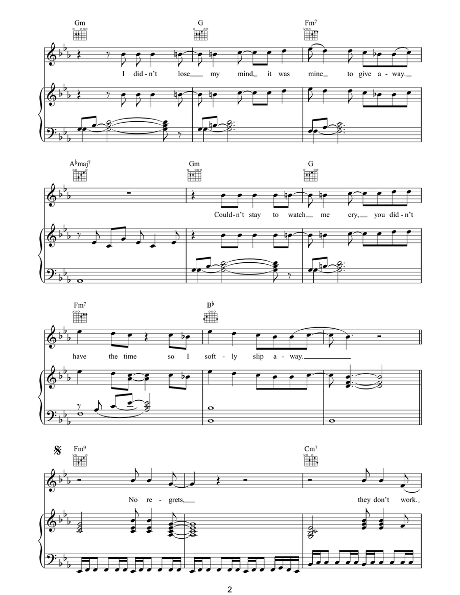 No Regrets No Regrets Piano, Vocal, Guitar scores gallery preview page 2