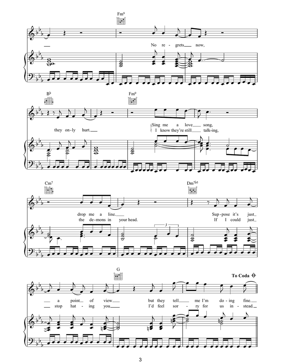 No Regrets No Regrets Piano, Vocal, Guitar scores gallery preview page 3