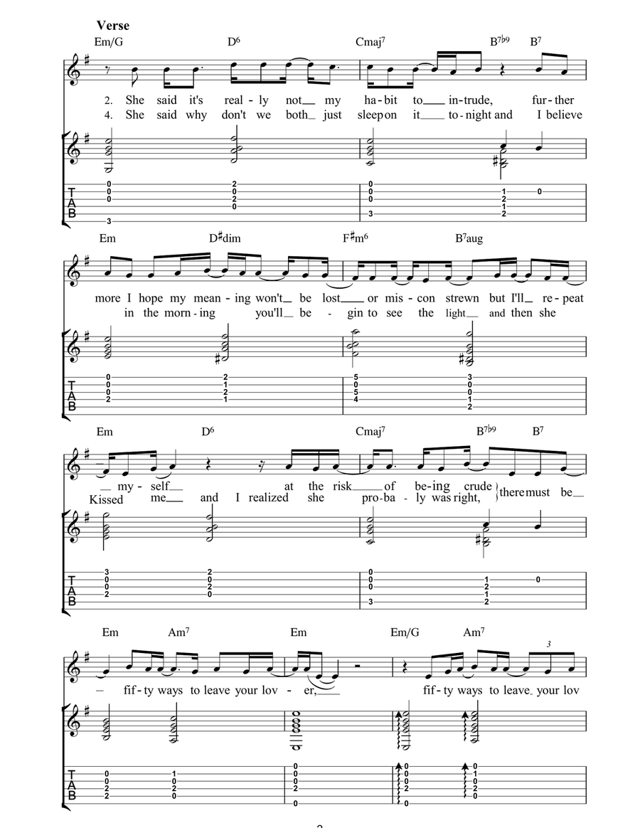 50 Ways To Leave Your Lover Guitar Tablature scores gallery preview page 2