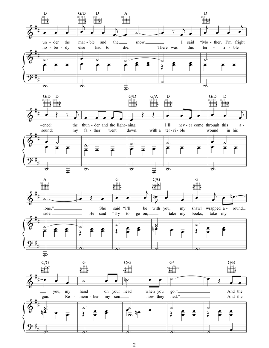 Night Comes On Piano, Vocal, Guitar scores gallery preview page 2