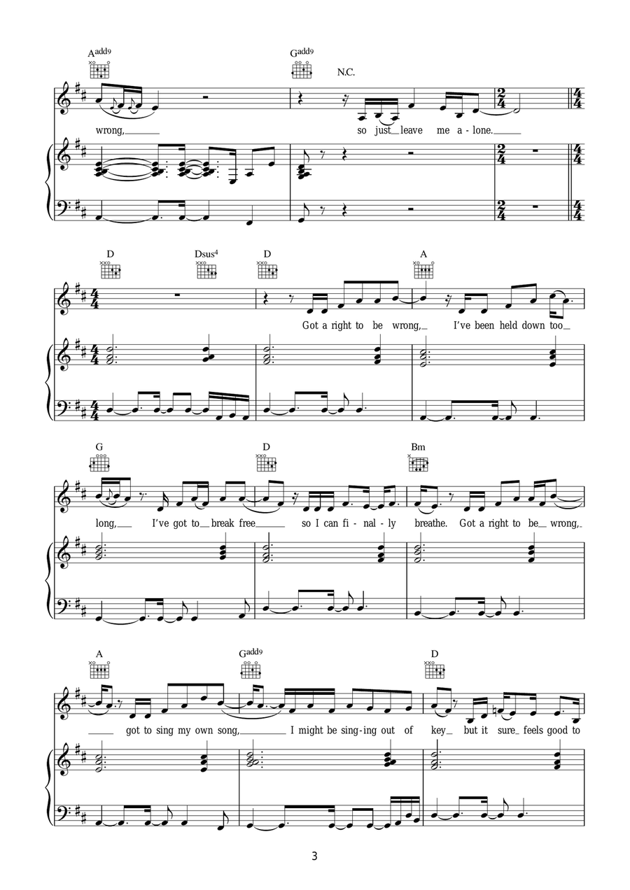 Right To Be Wrong Right To Be Wrong Piano, Vocal, Guitar scores gallery preview page 3