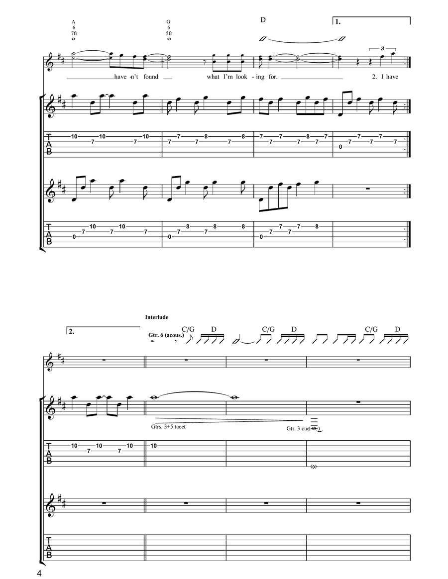 I Still Haven't Found What I'm Looking For Acoustic Guitar scores gallery preview page 4