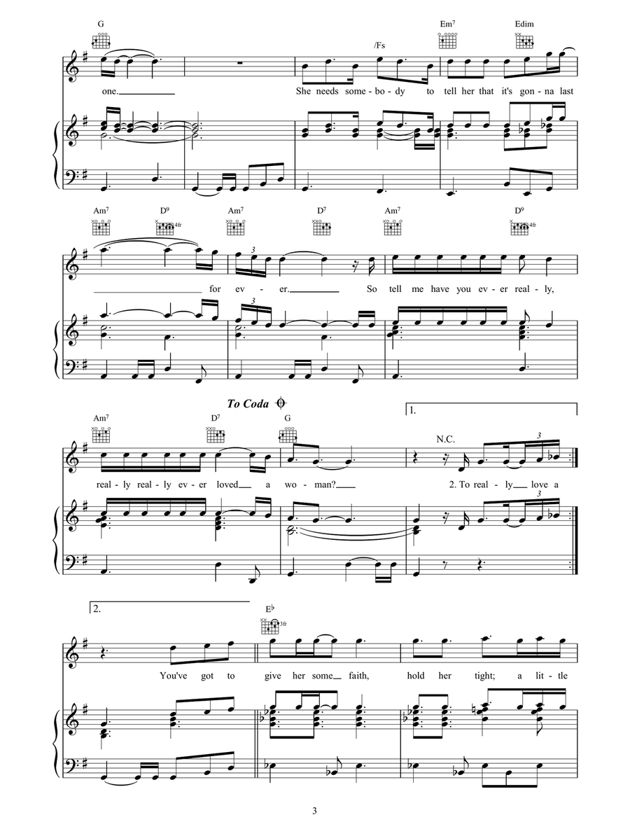 Have You Ever Really Loved A Woman? Piano, Vocal, Guitar scores gallery preview page 3
