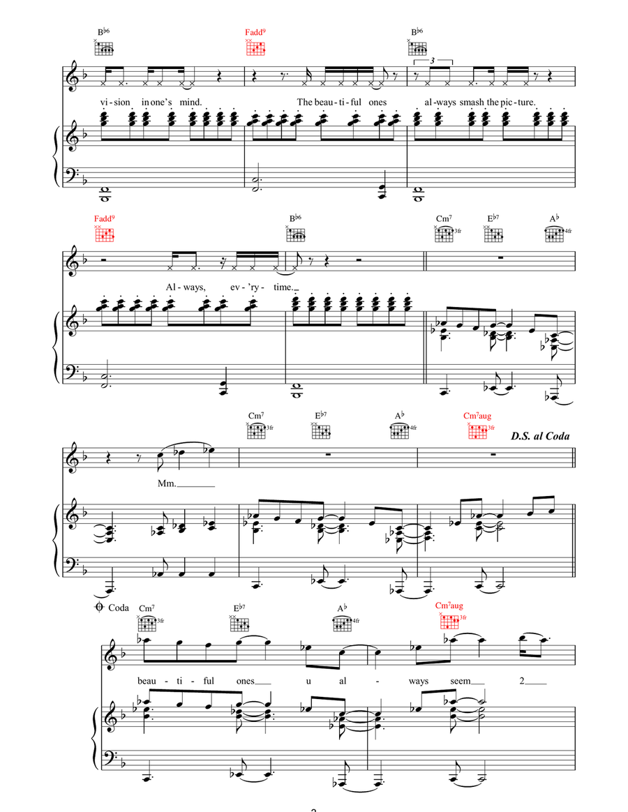The Beautiful Ones The Beautiful Ones Piano, Vocal, Guitar scores gallery preview page 3
