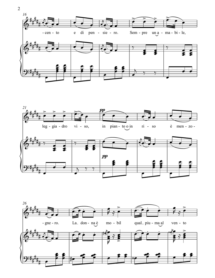 La Donna e Mobile by Giuseppe Verdi Piano, Vocal, Guitar - Digital Sheet Music page 2