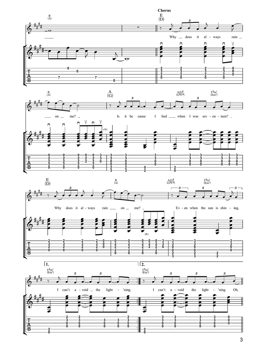 Why Does It Always Rain On Me? Guitar Tablature scores gallery preview page 3