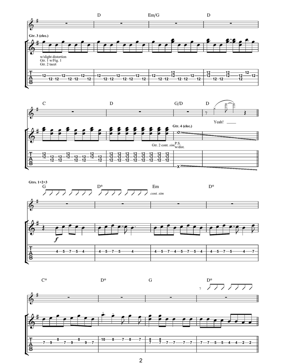 Don't Look Back Into The Sun Guitar Tablature scores gallery preview page 2