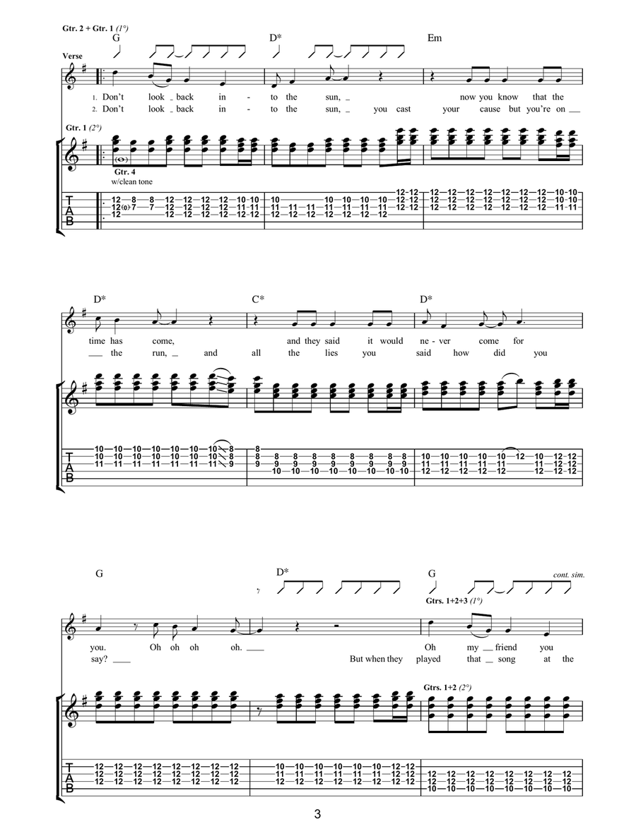 Don't Look Back Into The Sun Guitar Tablature scores gallery preview page 3