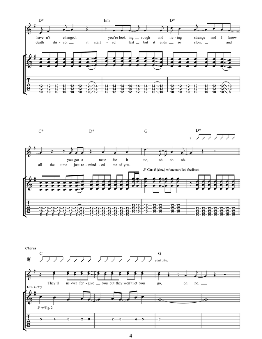 Don't Look Back Into The Sun Guitar Tablature scores gallery preview page 4