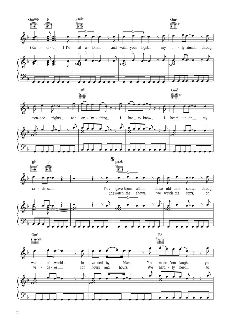Radio Ga Ga Radio Ga Ga Piano, Vocal, Guitar scores gallery preview page 2