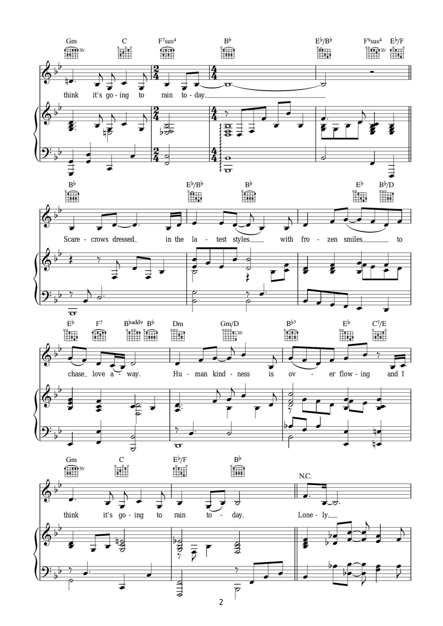 I Think It's Going To Rain Today Acoustic Guitar scores gallery preview page 2