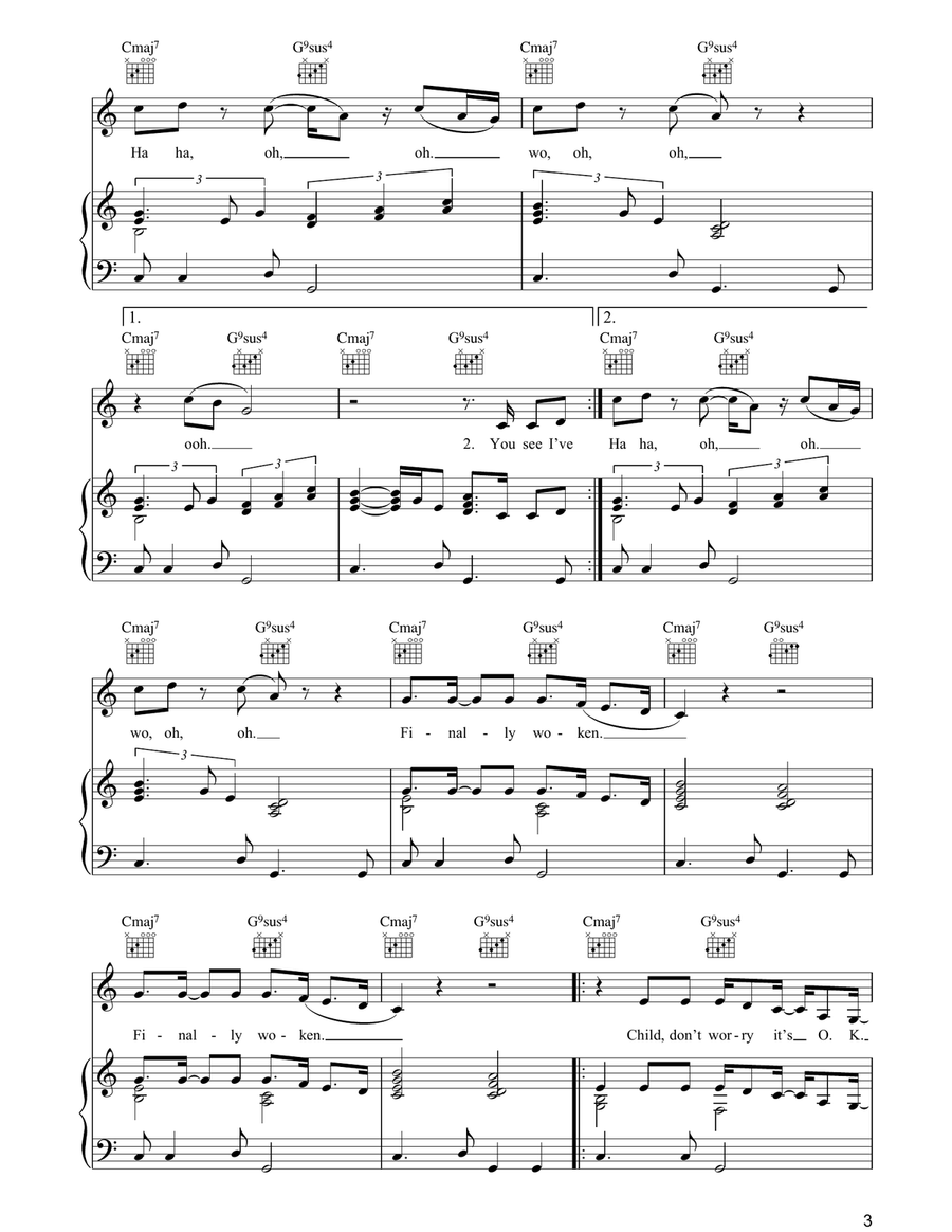 Finally Woken Finally Woken Piano, Vocal, Guitar scores gallery preview page 3
