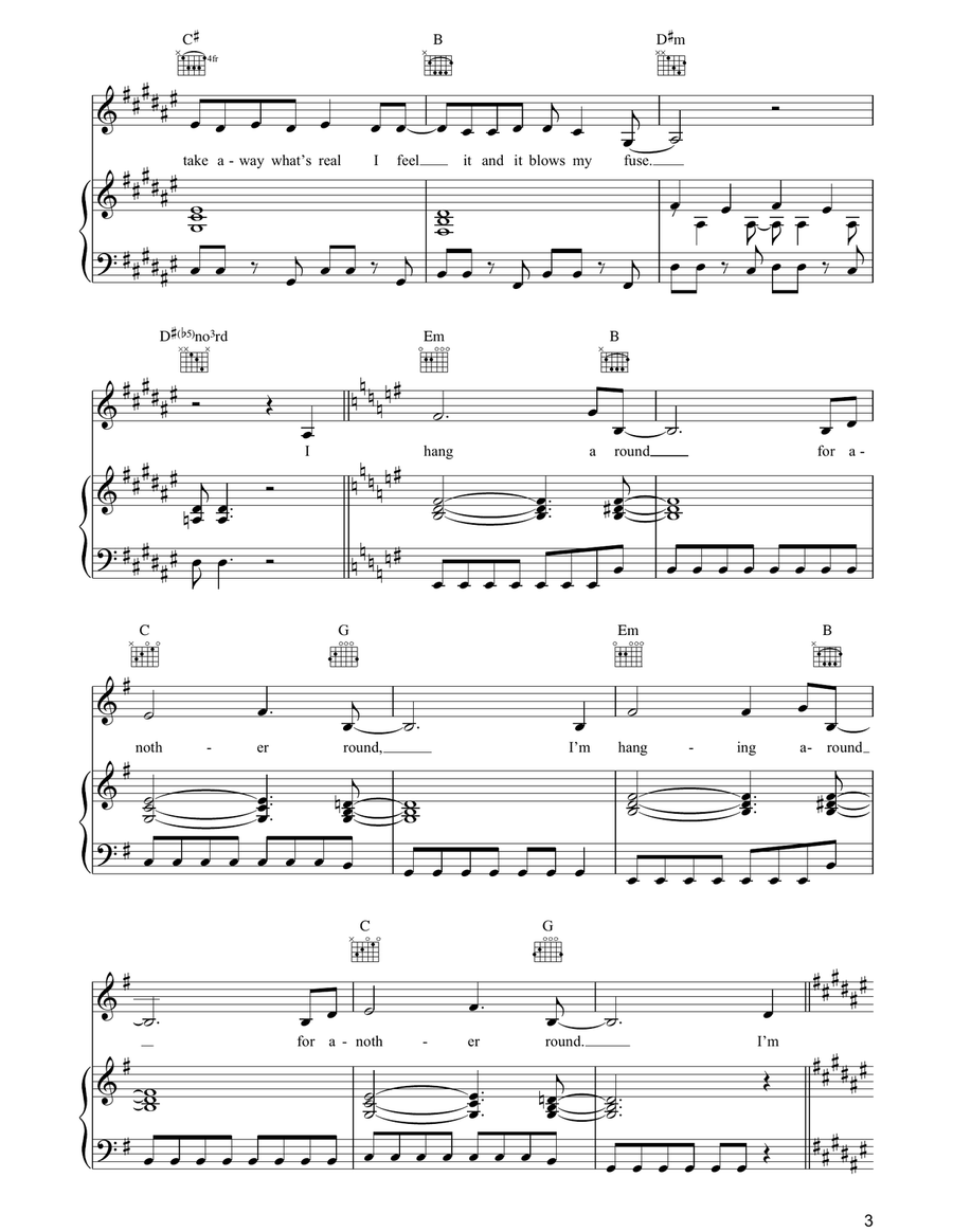 Hanging Around Hanging Around Piano, Vocal, Guitar scores gallery preview page 3