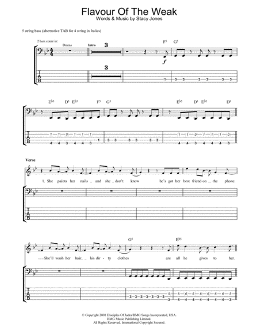 Flavor Of The Weak Guitar Tablature scores gallery preview page 1