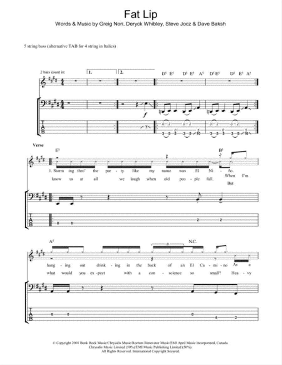 Fat Lip Guitar Tablature scores gallery preview page 1