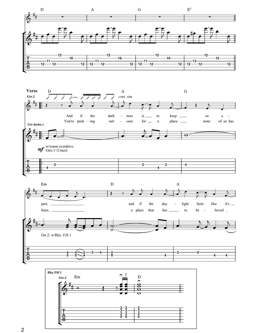 Walk On by U2 Guitar Tablature - Digital Sheet Music page 2