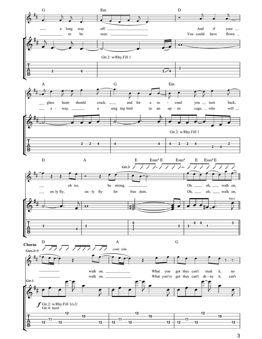 Walk On by U2 Guitar Tablature - Digital Sheet Music page 3