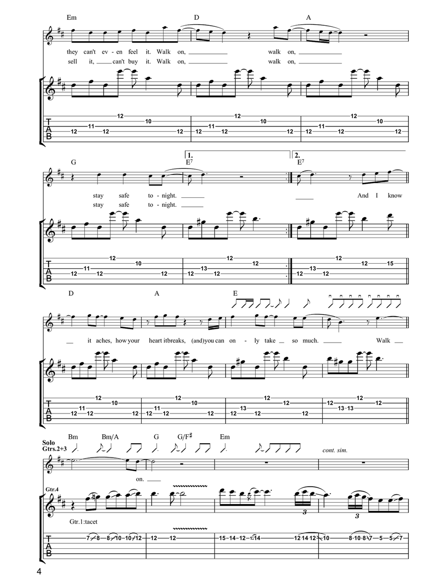 Walk On by U2 Guitar Tablature - Digital Sheet Music page 4