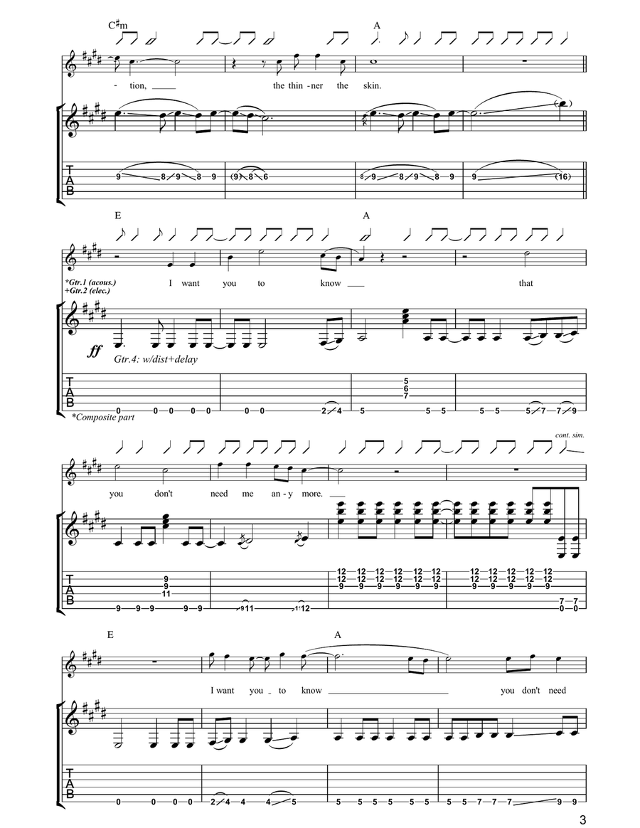 Kite by U2 Guitar Tablature - Digital Sheet Music page 3