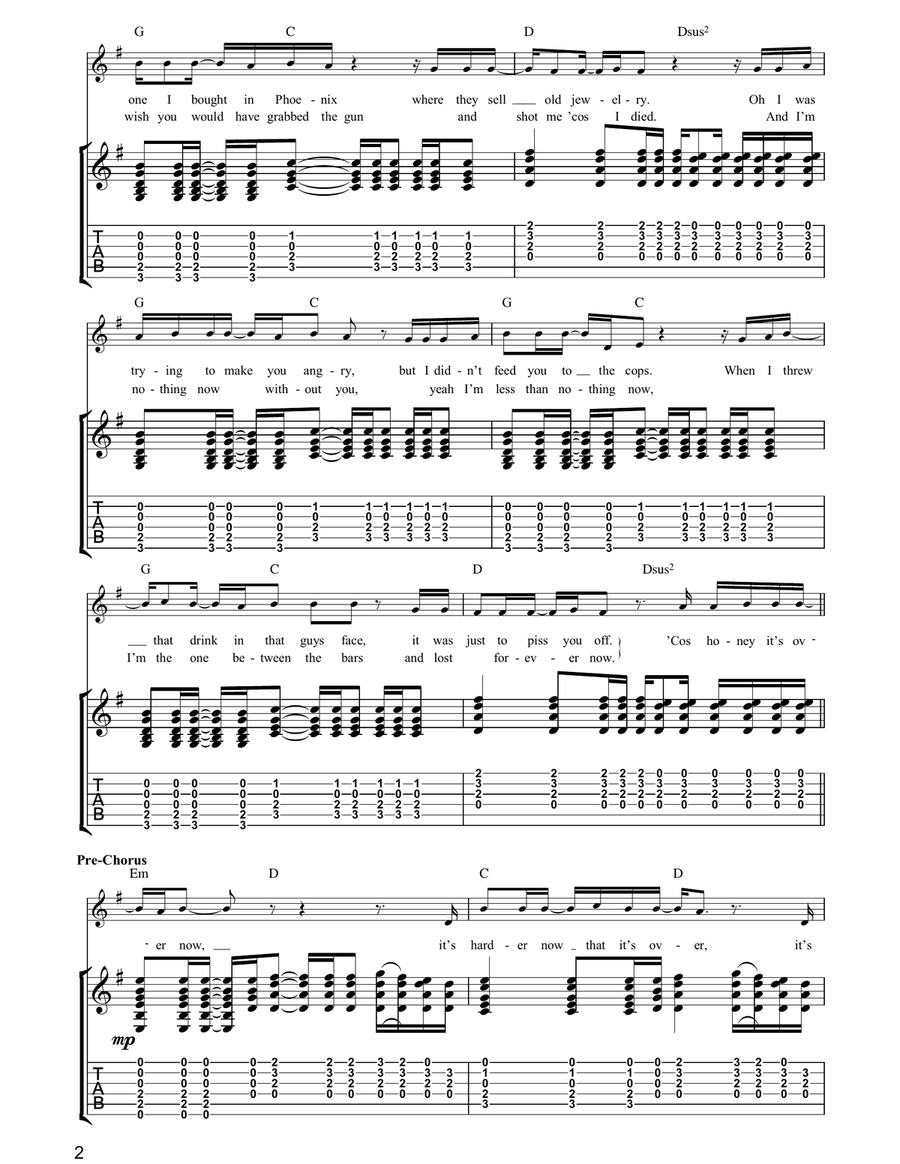 Harder Now That It's Over Guitar Tablature scores gallery preview page 2