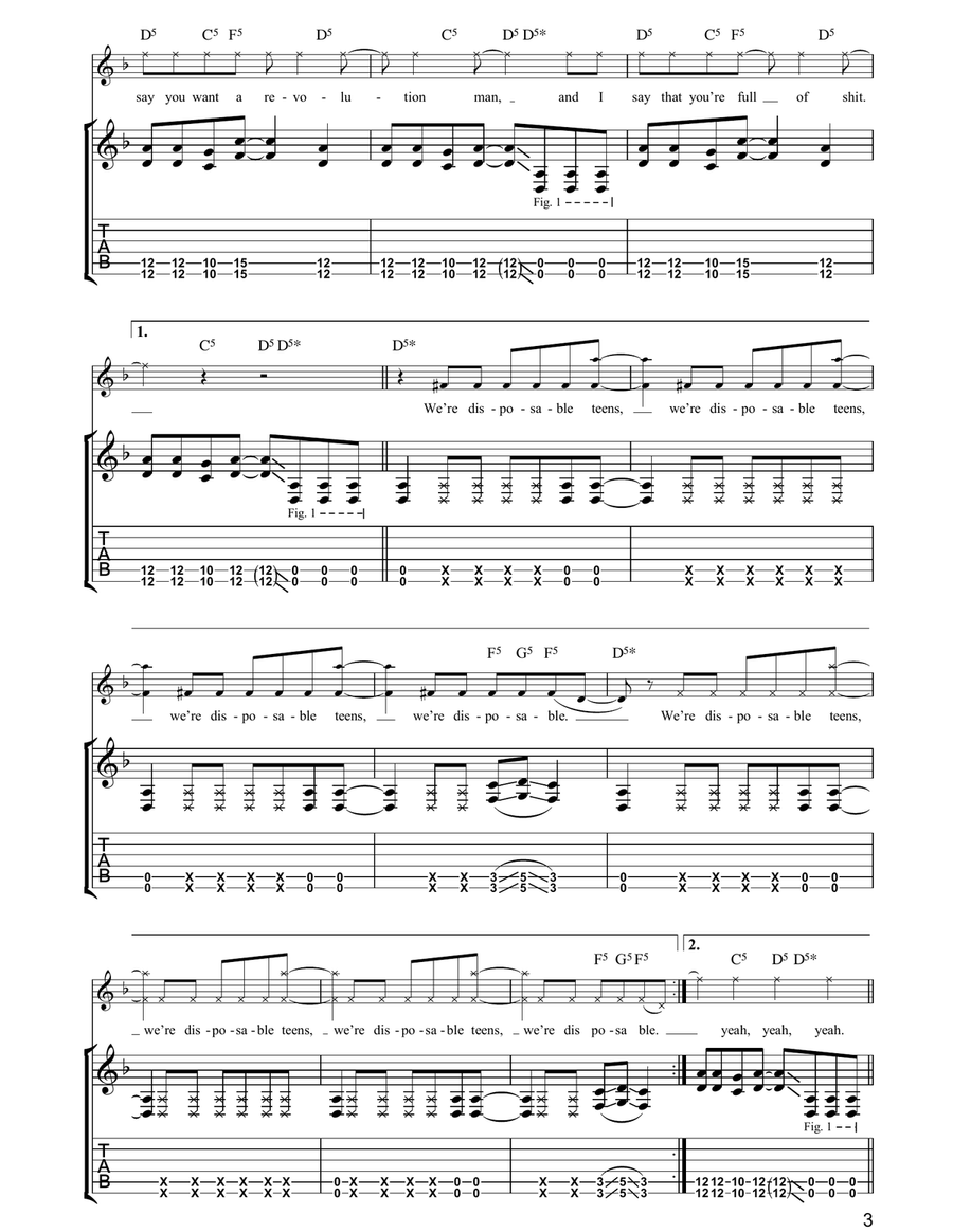 Disposable Teens Disposable Teens Electric Guitar scores gallery preview page 3