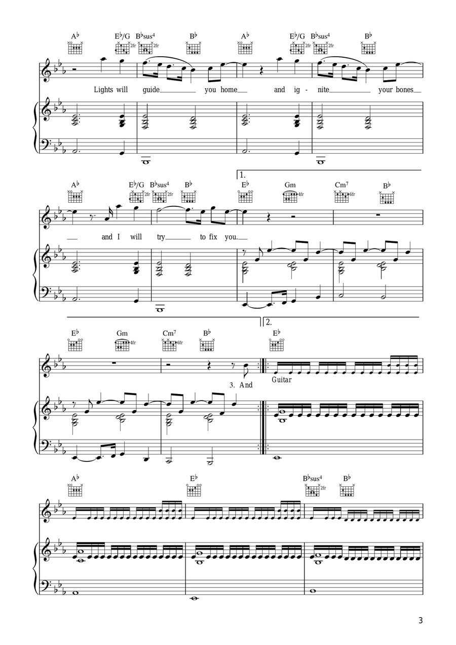 Fix You Fix You Piano, Vocal, Guitar scores gallery preview page 3