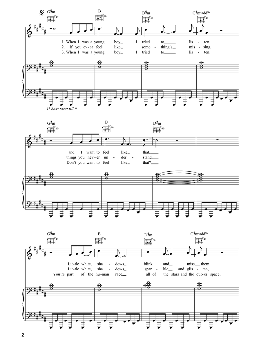 White Shadows White Shadows Piano, Vocal, Guitar scores gallery preview page 2
