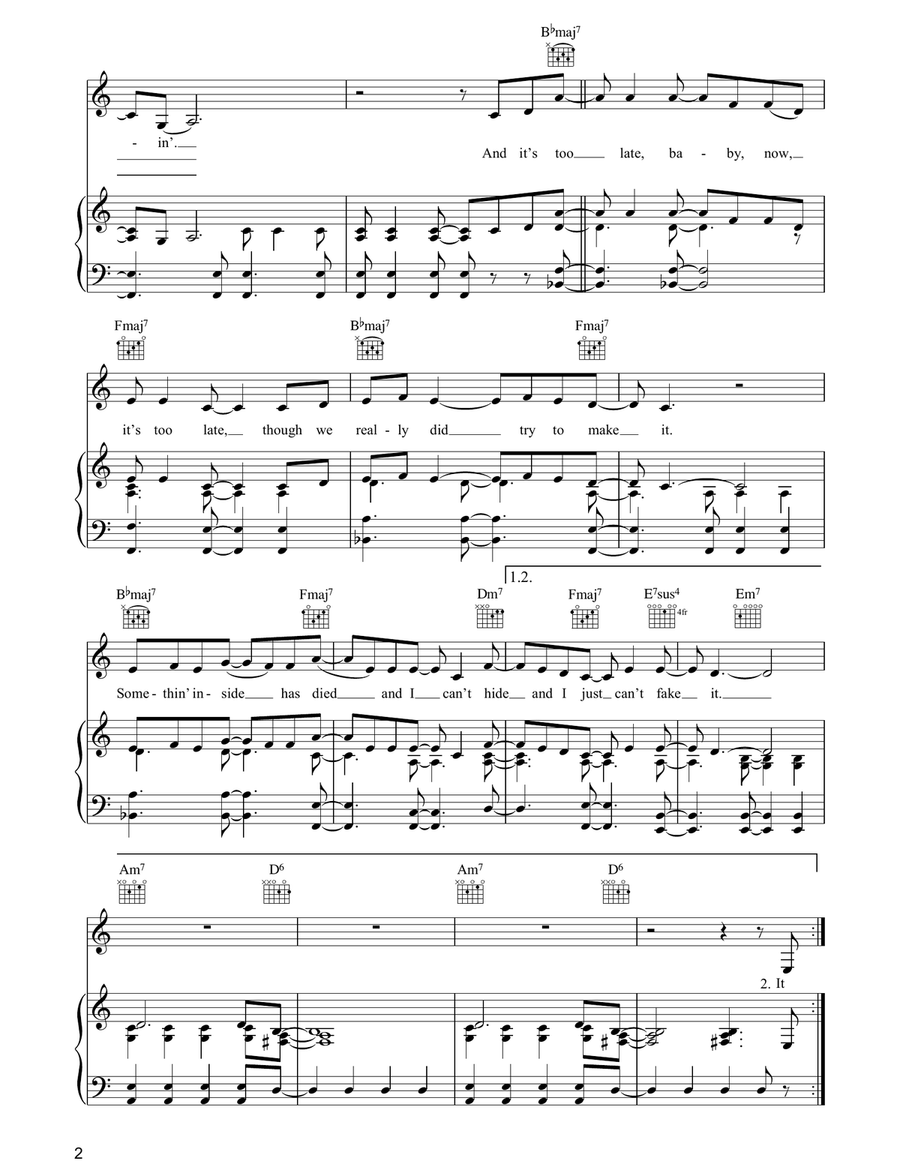 It's Too Late It's Too Late Piano, Vocal, Guitar scores gallery preview page 2