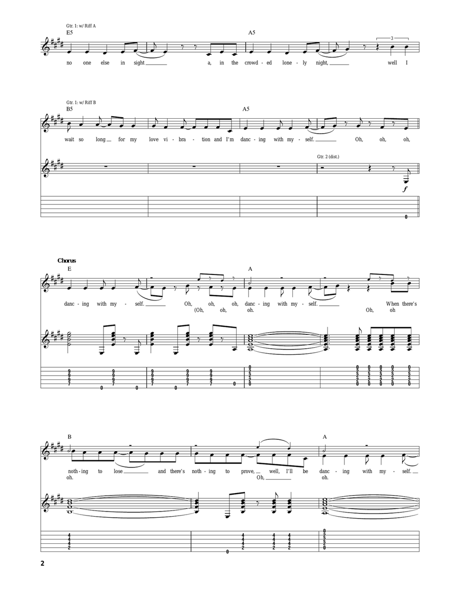 Dancing With Myself Acoustic Guitar scores gallery preview page 2