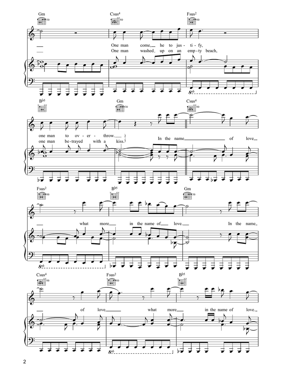 Pride (In The Name Of Love) Piano, Vocal, Guitar scores gallery preview page 2