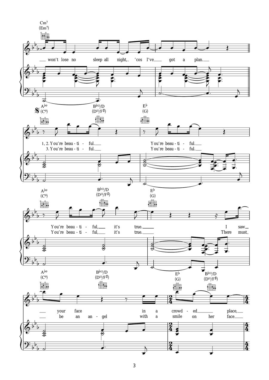 You're Beautiful You're Beautiful Piano, Vocal, Guitar scores gallery preview page 3
